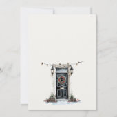 お祭り的な冬のフロントドア 私たちは引っ越しました カード (裏面)