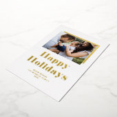 お祭り的な大胆なタイポグラフィ写真 ハッピーホリデー 箔シーズンカード (回転した状態)
