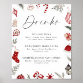 お祭り的な水彩フレームのクリスマスパーティードリンク ポスター (正面)