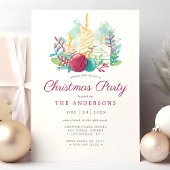 お祭り的な水彩ローソクの紫色のクリスマスパーティー 招待状