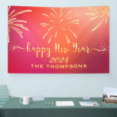 お祭り的な花火で楽しい新年 赤と金 横断幕 (トレードショー)