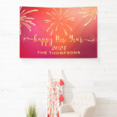 お祭り的な花火で楽しい新年 赤と金 横断幕 (インサイチュ)