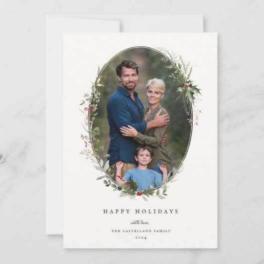 お祭り的な葉のフレームの平らなホリデー写真カード シーズンカード (正面)
