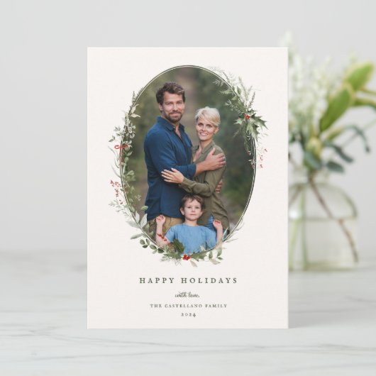 お祭り的な葉のフレームの平らなホリデー写真カード シーズンカード (スタンド正面)