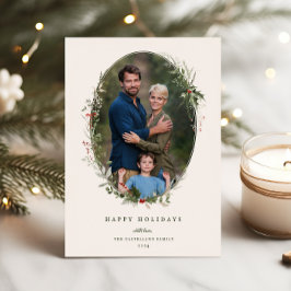 お祭り的な葉のフレームの平らなホリデー写真カード シーズンカード