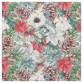 お祭り的な葉の花のクリスマスホリデーパターン ファブリック (クローズアップ)