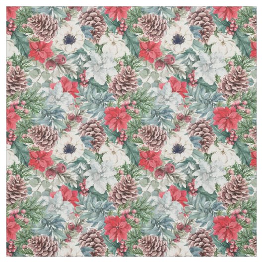 お祭り的な葉の花のクリスマスホリデーパターン ファブリック (見本)