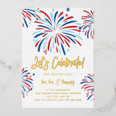 お祭り花火 お祭り感あふれる独立記念日パーティー 本物の金 箔招待状 (正面)