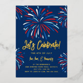 お祭り花火 お祭り感あふれる独立記念日パーティー 本物の金 箔招待状 (正面)