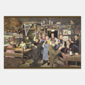 お祭り騒ぎの人々で賑わう、昔ながらのバー ラッピングペーパーシート (正面3)