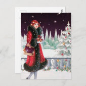 お祭り アートデコ レトロ ビンテージの女性 シーズンポストカード (正面/裏面)