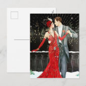 お祭り アートデコ レトロ ビンテージ カップル シーズンポストカード (正面/裏面)