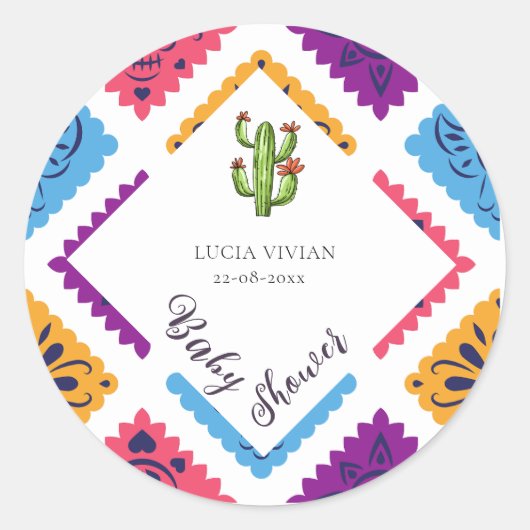 お祭り メキシコの紙の扇風機 カクタス ベイビー ラウンドシール (正面)