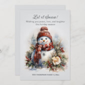 お祭り ヴィンテージ 雪だるま チェック柄 マフラー 冬 シーズンカード (正面/裏面)