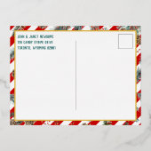 お祭り 赤いストライプの松とスプリースの円錐 クラフトホリデー 箔シーズンポストカード (裏面)