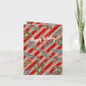 お祭り 赤いストライプ 松の木の松ぼっくり クラフト ホリデー シーズンカード (裏面)