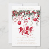 お祭り 赤と白のオーナメント ビーズ ホリデーパーティー 招待状 (正面)