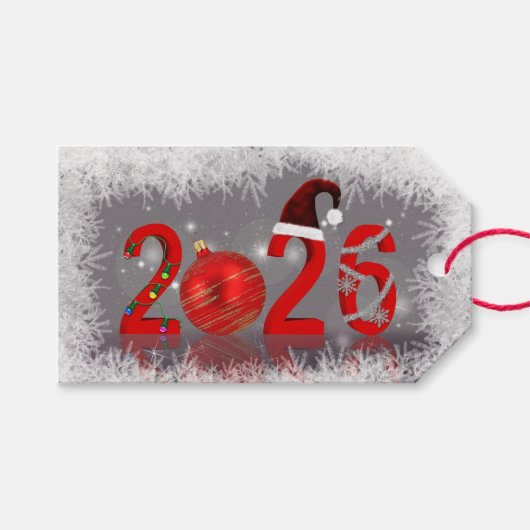 お祭り 赤 クリスマスおめでとう 2026 新年 ギフトタグ (正面(横))