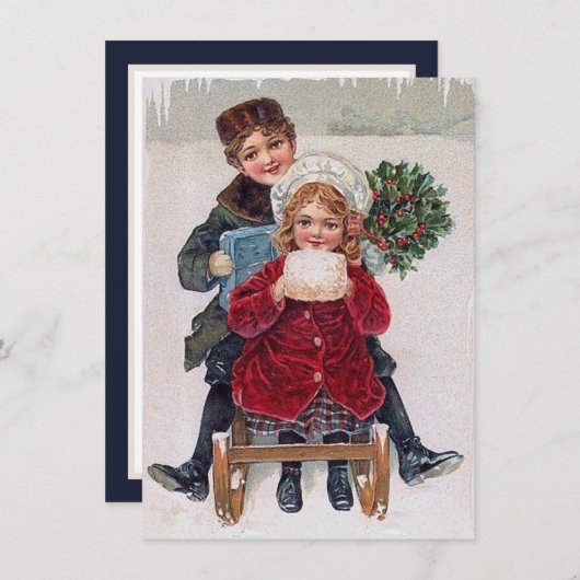 お祭り vintage スキーをする子供たち 感情を加える ノートカード (正面/裏面)