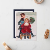 お祭り vintage スキーをする子供たち 感情を加える ノートカード (正面/裏面インサイチュ)