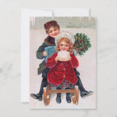 お祭り vintage スキーをする子供たち 感情を加える ノートカード (正面)