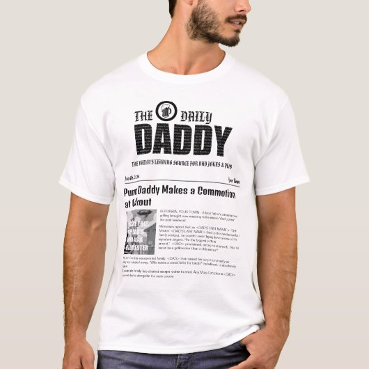 お笑いパパのニュース見出しが躍る 'Dad Daily News' Tシャツ (正面)