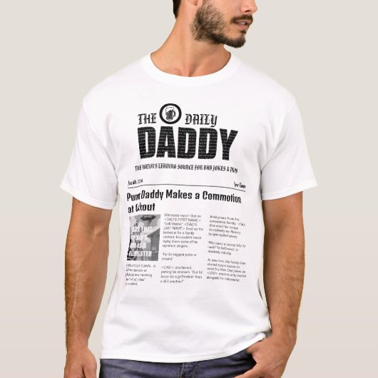 お笑いパパのニュース見出しが躍る'Dad Daily News' Tシャツ (正面)