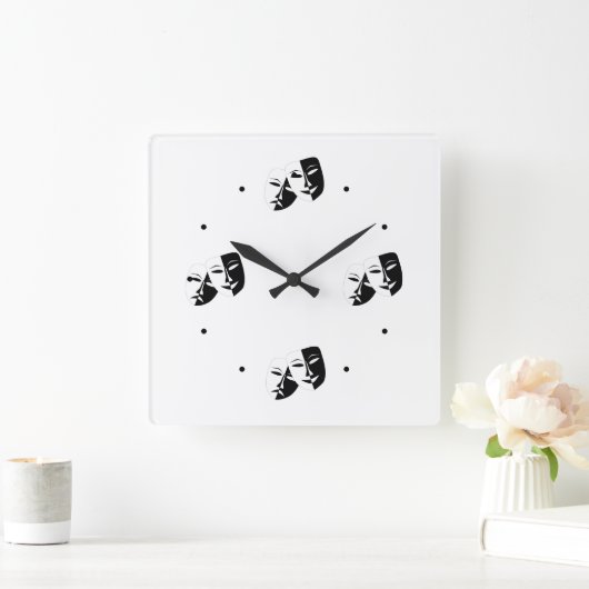 お笑い悲劇黒と白の劇場の仮面戦 スクエア壁時計 (ホーム)