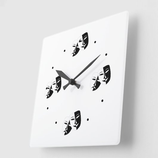 お笑い悲劇黒と白の劇場の仮面戦 スクエア壁時計 (傾斜)