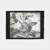 お笑いAIフランスブルドッグのサンタクロースとのセルフィー フリースブランケット (正面(横))