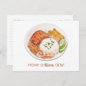 お米の日のカードを持って、米のプレートイラストレーション ポストカード (正面/裏面)