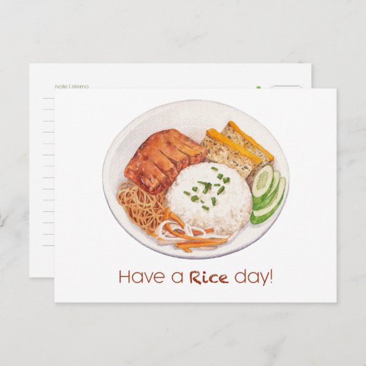 お米の日のカードを持って、米のプレートイラストレーション ポストカード (正面/裏面)