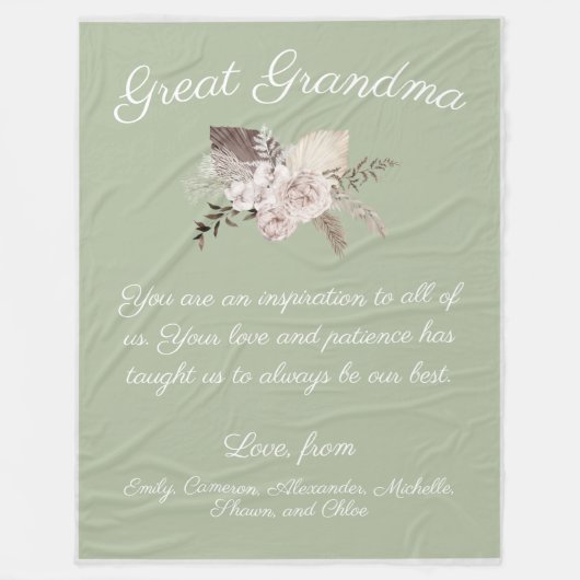 お素晴らしばあちゃんメッセージBoho Bouquet フリースブランケット (正面)