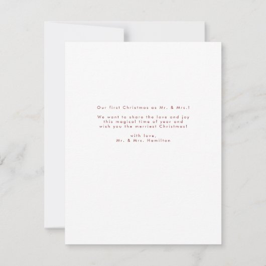 お結婚したよびメリーカップル写真の赤いクリスマス シーズンカード (裏面)