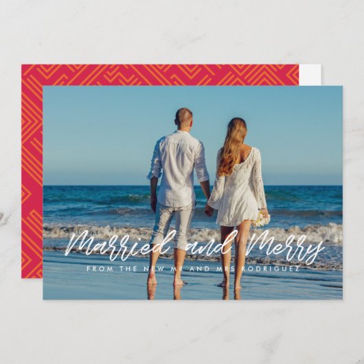 お結婚したモダンメリーりカップルの休日の写真カード シーズンカード (正面/裏面)