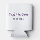 お結婚二人だ。名前の日付パープルシンプルミニマルモード 缶クーラー (裏面)