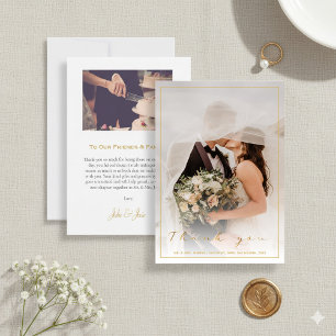 お結婚客様の写真、金ゴールドスクリプ縁どト サンキューカード