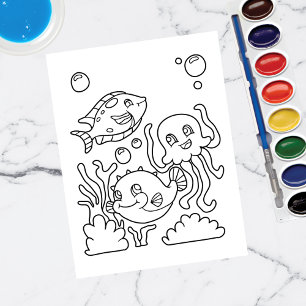 お絵かきしよう!魚とイカ 子供用アクティビティカード ポストカード