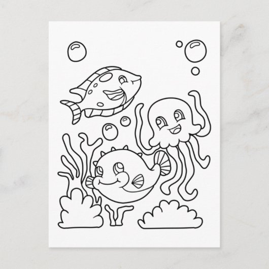 お絵かきしよう！魚とイカ | 子供用アクティビティカード ポストカード (正面)