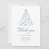 お絵かきブルーボウ クリスマスツリー ブライダルシャワー サンキューカード (正面)