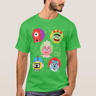 お絵かき満載のカラフルな友達と一緒のYo Gabba Gabba Tシャツ