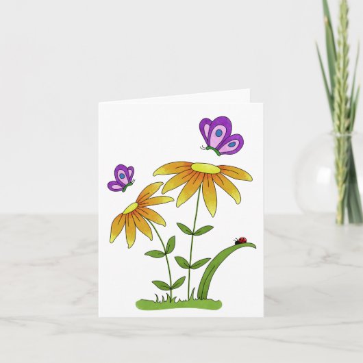 お絵かき 花 虫 汎用デザイン カード (正面)