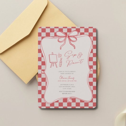 お絵描きしながらワインを飲むベビーシャワー 招待状