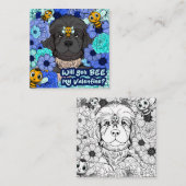 お絵描きできる子供向けのバレンタインカード　ハチと子犬 ノートカード (正面/裏面)