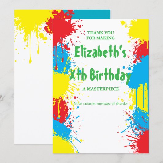 お絵描きパーティー子供の誕生日 サンキューカード (正面/裏面)