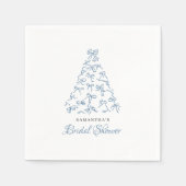 お絵描きブルーボウのクリスマスツリーブライダルシャワー スタンダードカクテルナプキン (正面)