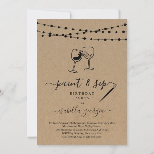 お絵描き＆ワイン 誕生日、女友達とのパーティー、結婚前のお披露目パーティー 招待状 (正面)