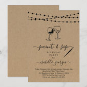 お絵描き＆ワイン 誕生日、女友達とのパーティー、結婚前のお披露目パーティー 招待状 (正面/裏面)