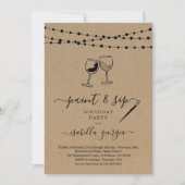 お絵描き＆ワイン 誕生日、女友達とのパーティー、結婚前のお披露目 招待状 (正面)