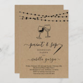 お絵描き&ワイン 誕生日、女友達とのパーティー、結婚前のお披露目 招待状 (正面/裏面)